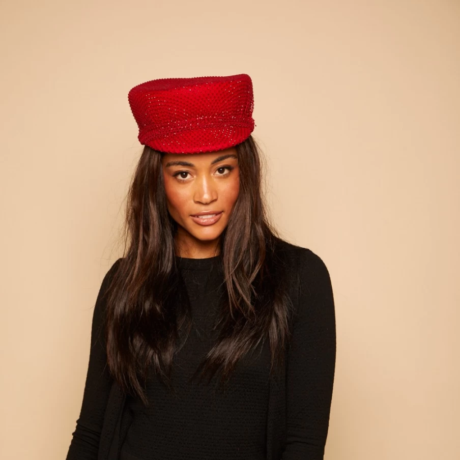 Eugenia Kim Sabrina Red Crystal Embellished Women's Hat