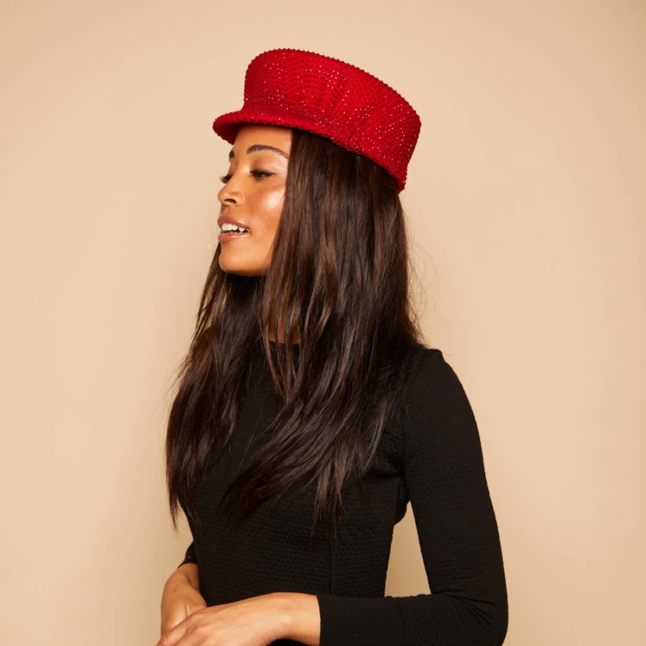 Eugenia Kim Sabrina Red Crystal Embellished Women's Hat