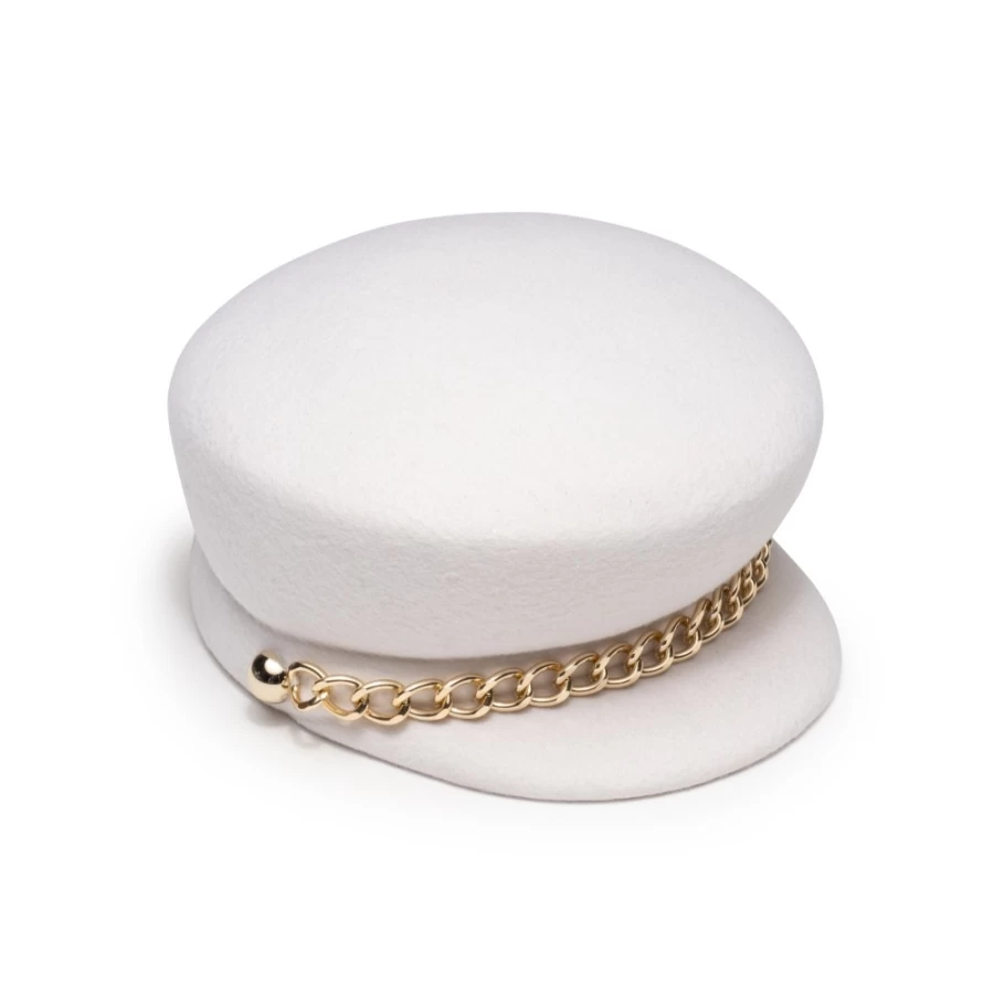 Eugenia Kim Sabrina Winter White Women's Hat with Gold Chain Detail