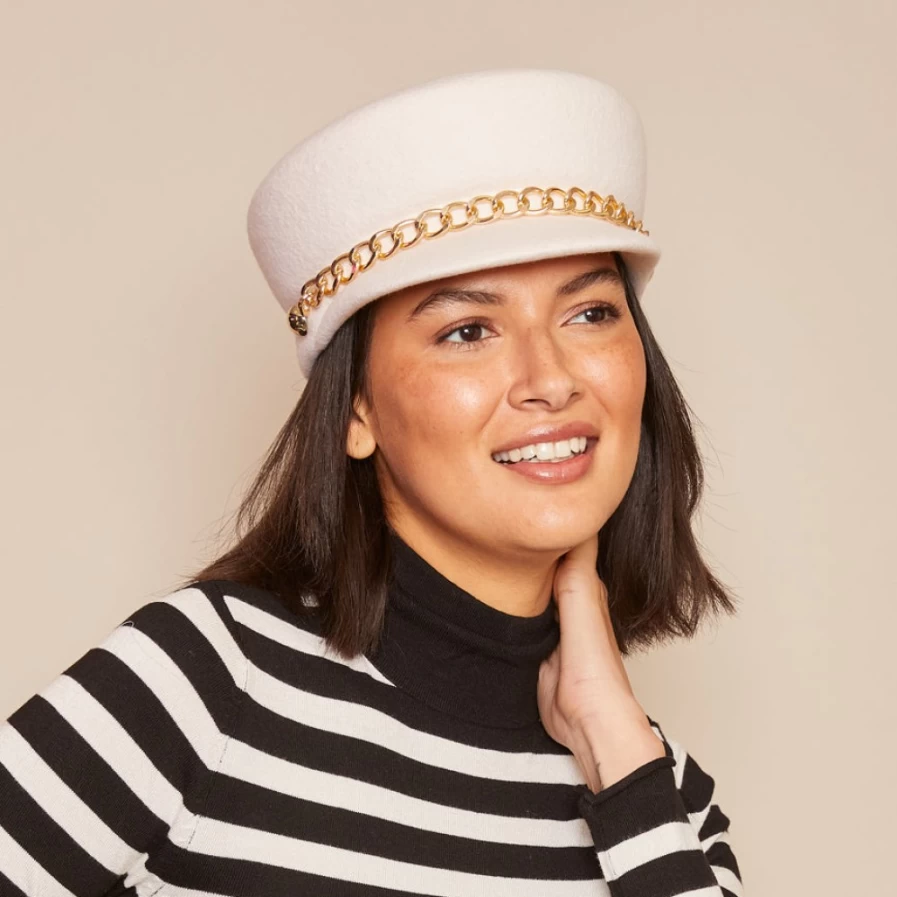 Eugenia Kim Sabrina Winter White Women's Hat with Gold Chain Detail