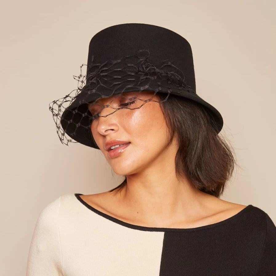 Eugenia Kim Jonah Wide Brim Veil Hat for Women in Black