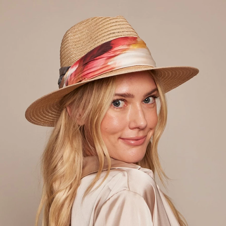 Eugenia Kim Courtney Women's Hat in Natural with Ruched Multicolor Band