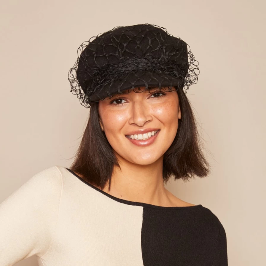 Eugenia Kim Marina Wide Brim Veil Hat for Women in Black