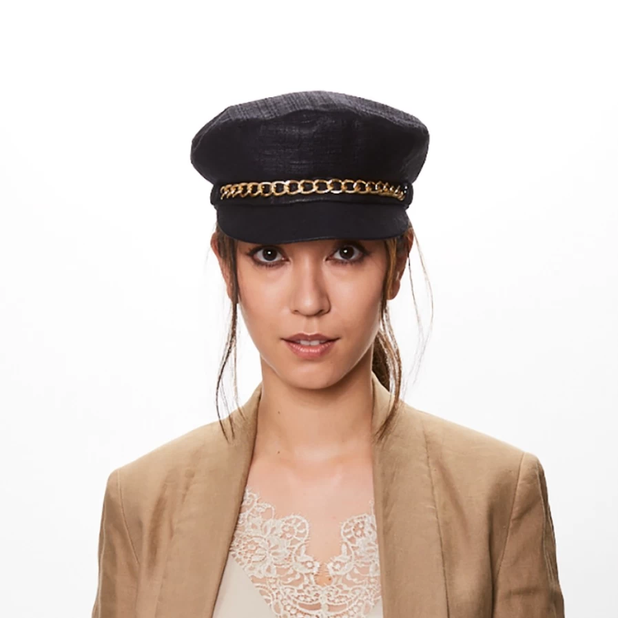 Eugenia Kim Marina Linen Wide-Brim Black Hat for Women