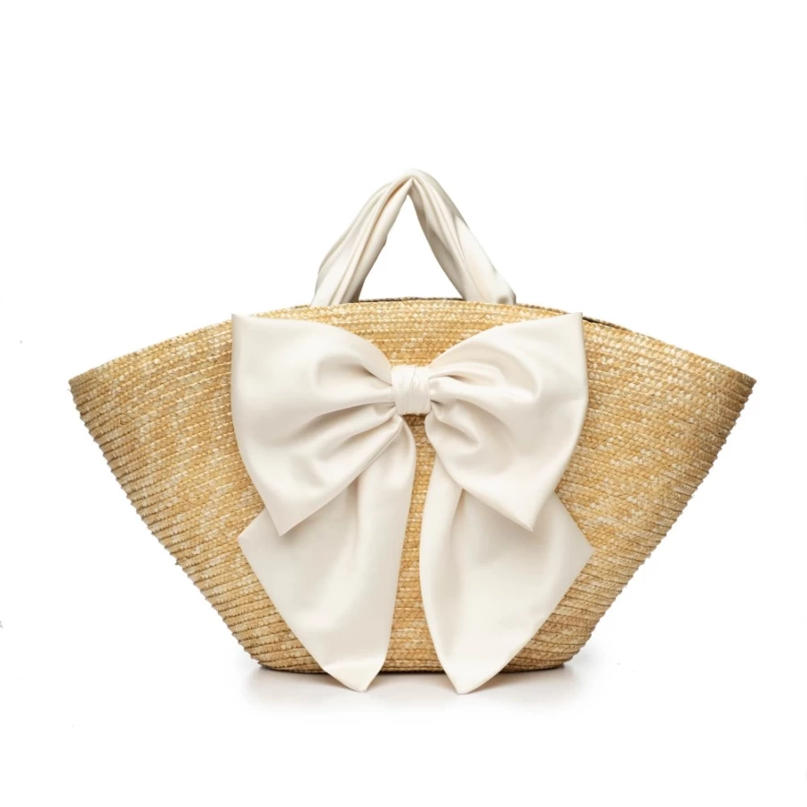 Eugenia Kim Women's Ivory Carlotta Straw Tote Bag with Satin Bow