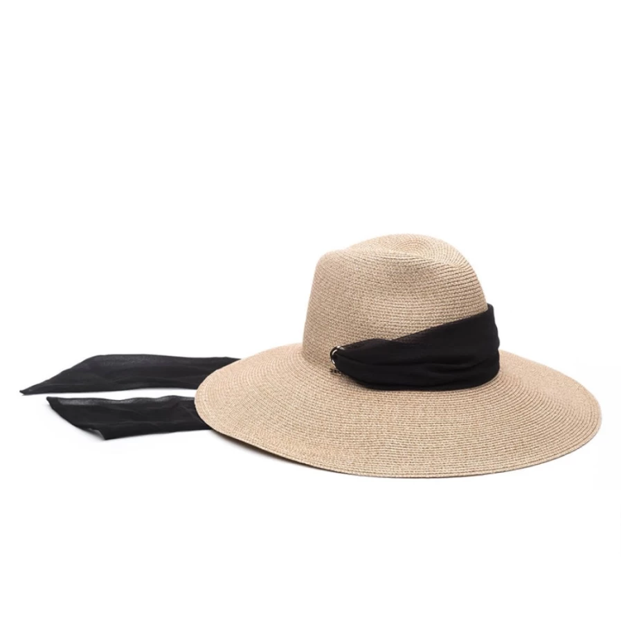Eugenia Kim Cassidy Neutral Sand Hat with Black Scarf for Women