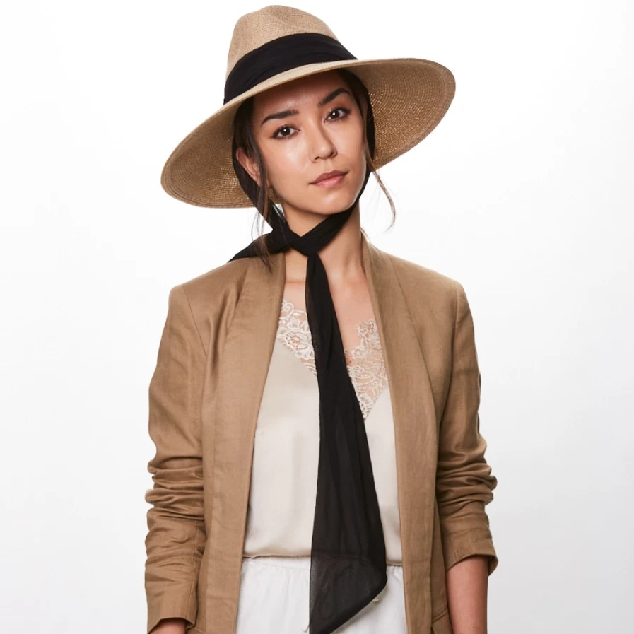 Eugenia Kim Cassidy Neutral Sand Hat with Black Scarf for Women