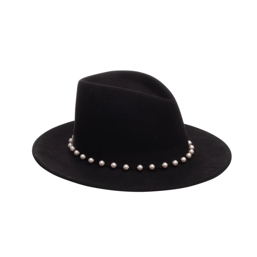 Eugenia Kim Blaine Black Hat with White Pearls for Women