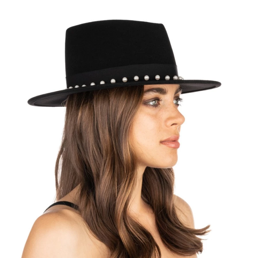 Eugenia Kim Blaine Black Hat with White Pearls for Women